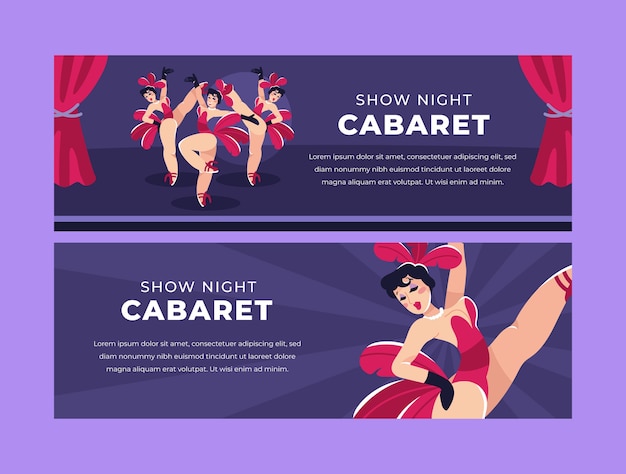 hand drawn cabaret horizontal banners with dancers