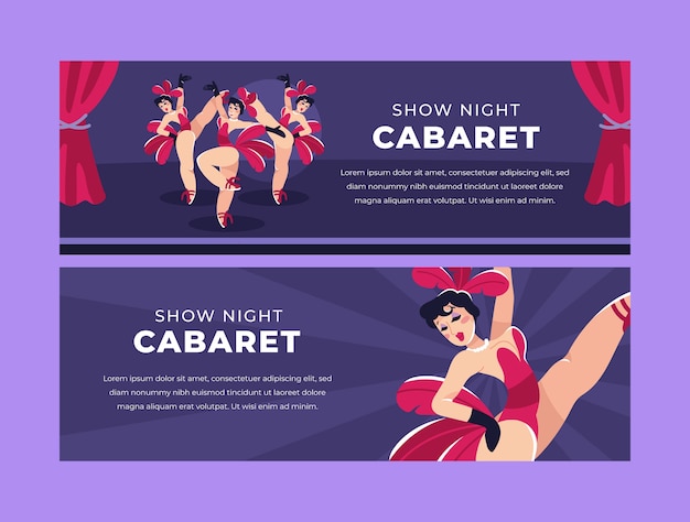 Hand drawn cabaret horizontal banners with dancers