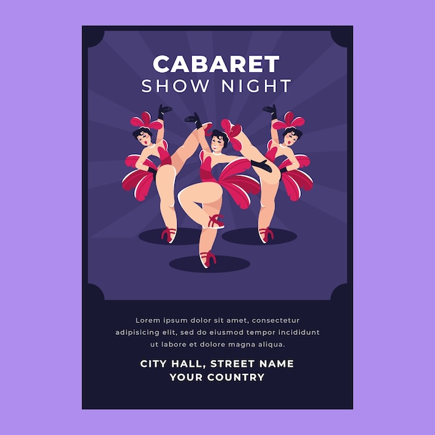 Vettore modello di poster di cabaret disegnato a mano con ballerini