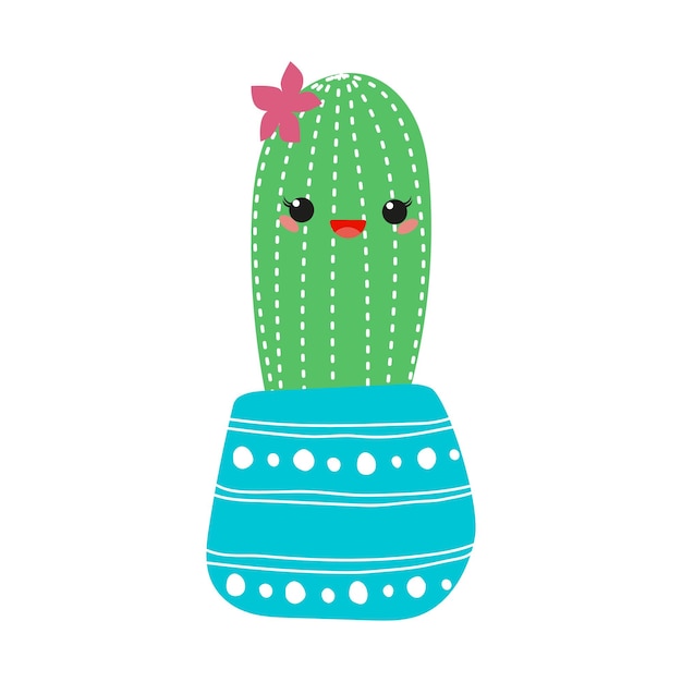 Hand drawn cacti set Cute succulent character Vector flat illustration