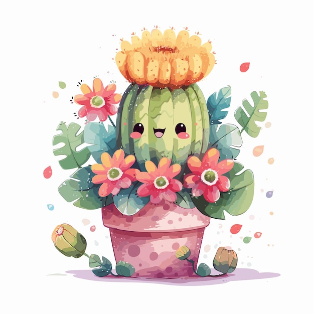 Vector hand drawn cactus cartoon illustration cactus in pot cartoon