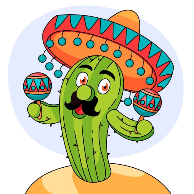 Vector hand drawn cactus cartoon illustration