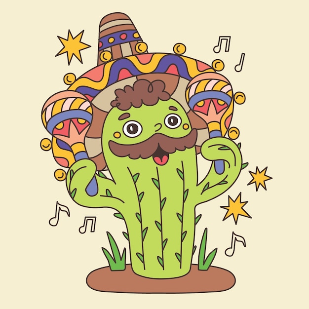 hand drawn cactus cartoon illustration