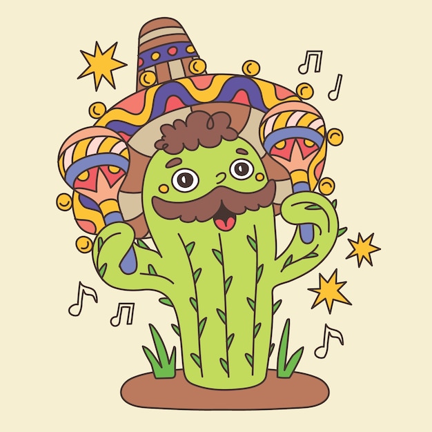 Vector hand drawn cactus cartoon illustration