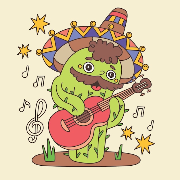 Hand drawn cactus cartoon illustration