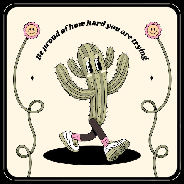 Vector hand drawn cactus  cartoon illustration