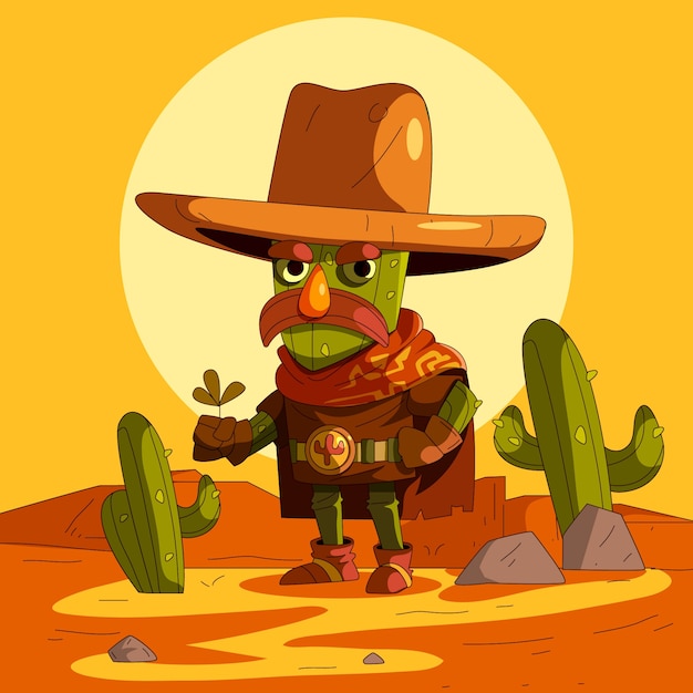 Hand drawn cactus cartoon illustration