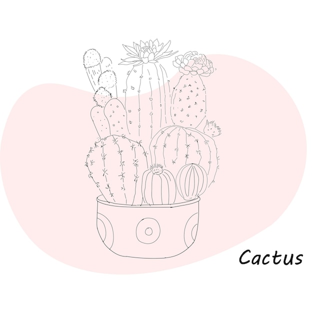 Hand Drawn Cactus Coloring Page