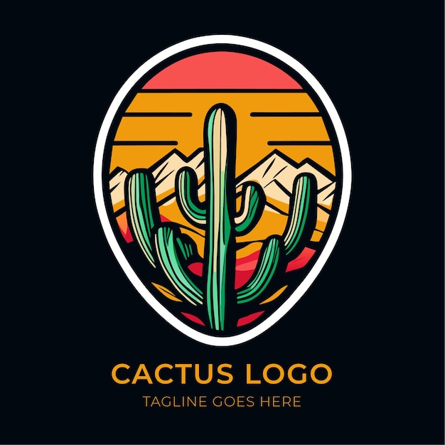 Vector hand drawn cactus logo design