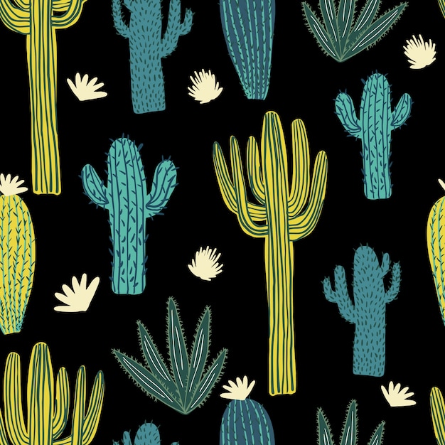 Hand drawn cactus seamless pattern