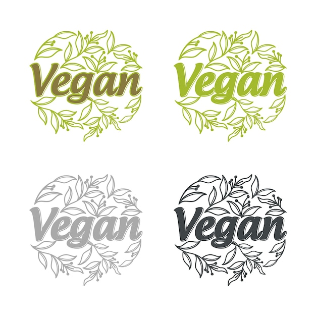 Hand drawn calligraphic green vegan eco template with leaves vector illustration