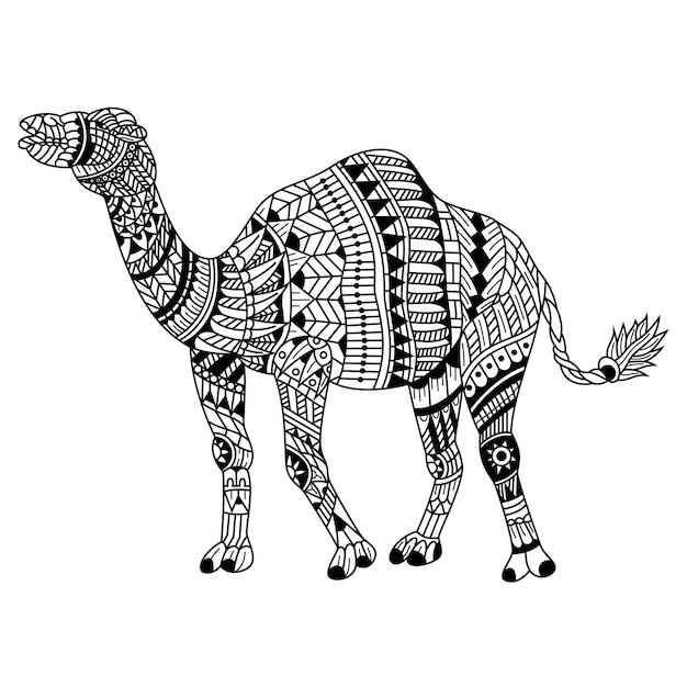 Hand drawn of camel in zentangle style