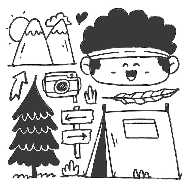 Hand drawn camper doodle cartoon illustration design