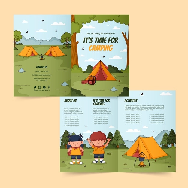 Hand drawn camping adventure brochure