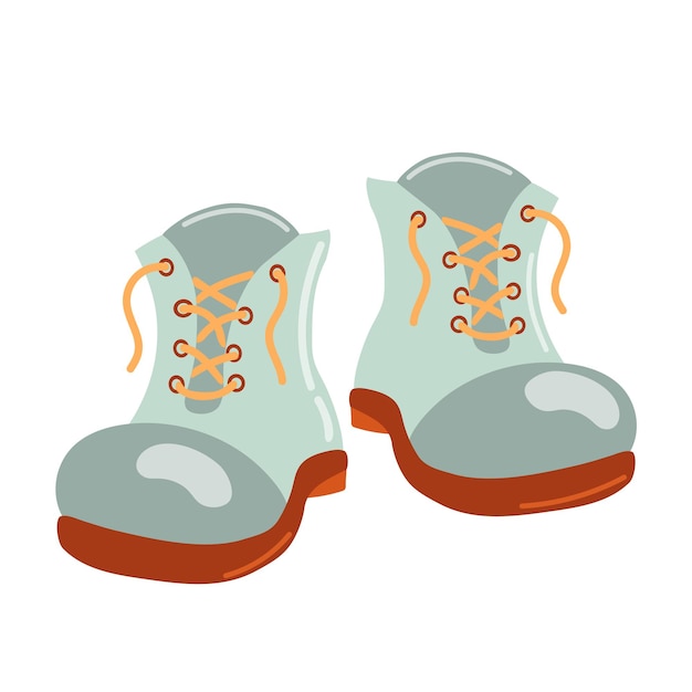 Hand drawn camping boots, vector illustration in flat doodle style. Tourist equipment isolated on white background