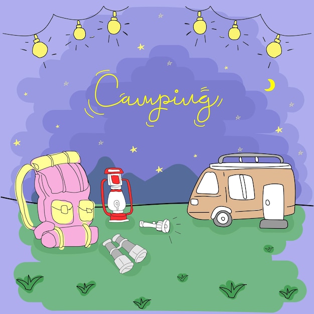 Vector hand drawn camping doodle style vector illustration