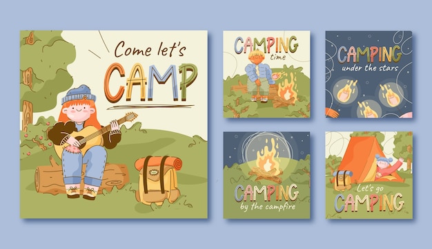 Vector hand drawn camping template design