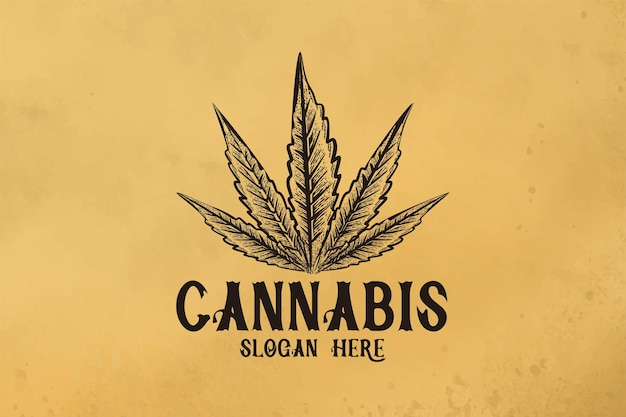 手描きの大麻の葉のロゴは、白い背景で隔離のインスピレーションをデザインします