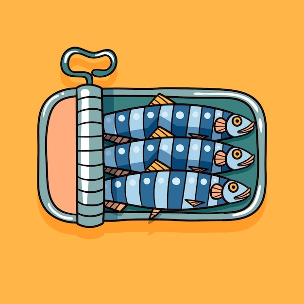 Hand drawn canned sardine illustration