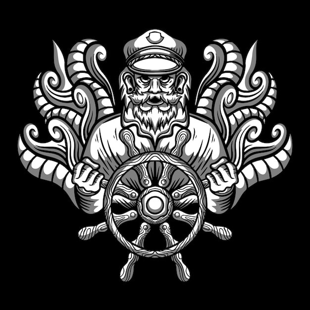 Hand drawn captain sailor ship illustration