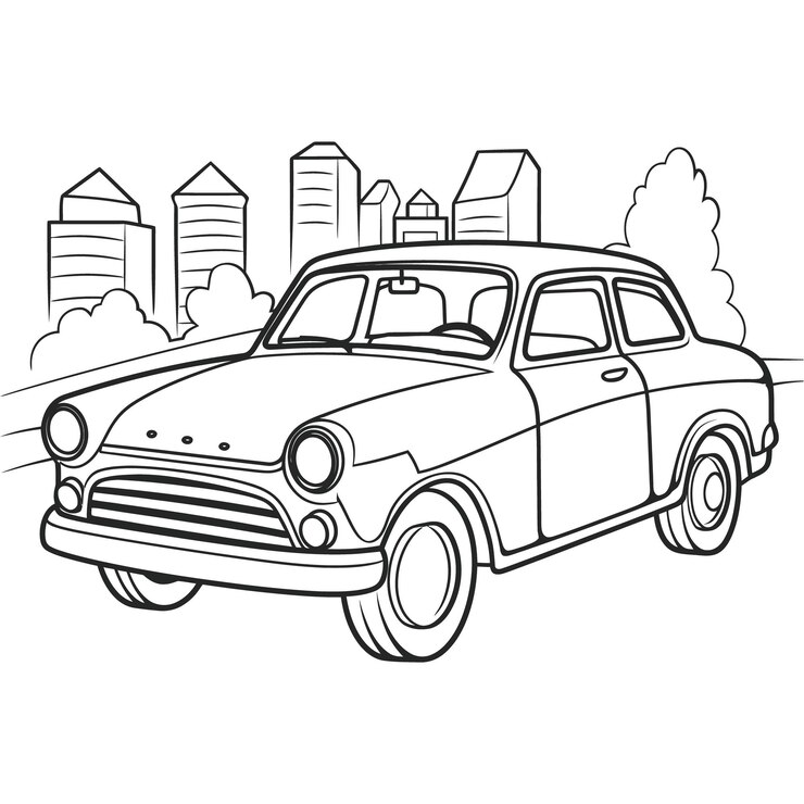 手描きの車のクリパート カラーリングブックのイラスト