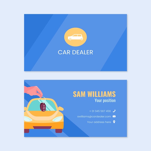 Vector hand drawn car dealer horizontal business card