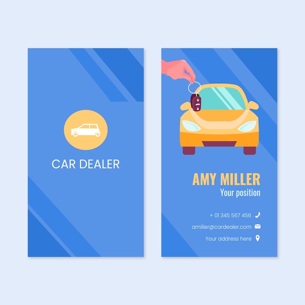 Hand drawn car dealer vertical business card