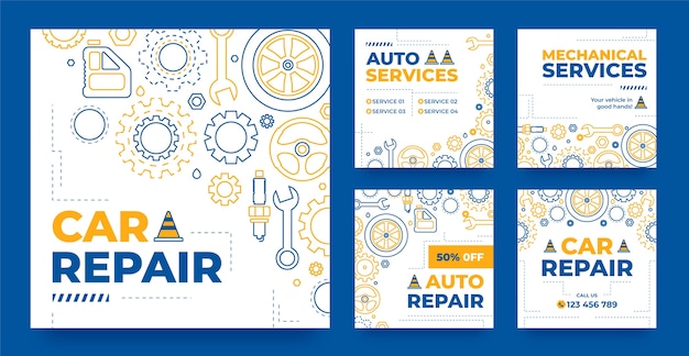 Vettore disegno del modello di riparazione auto disegnato a mano