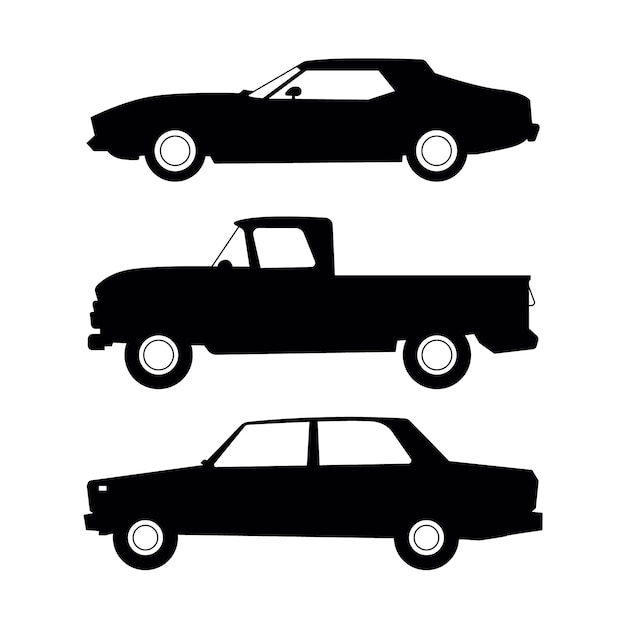 Vector hand drawn car silhouette set