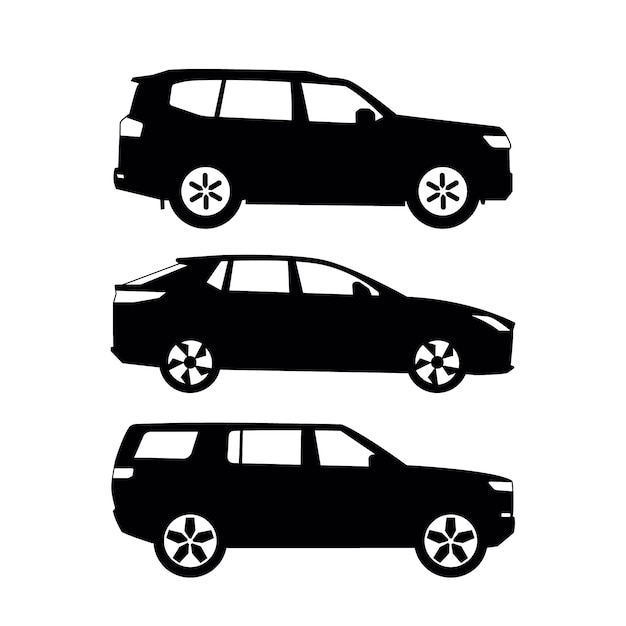 Vector hand drawn car silhouette set