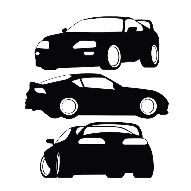 Vector hand drawn car silhouette set