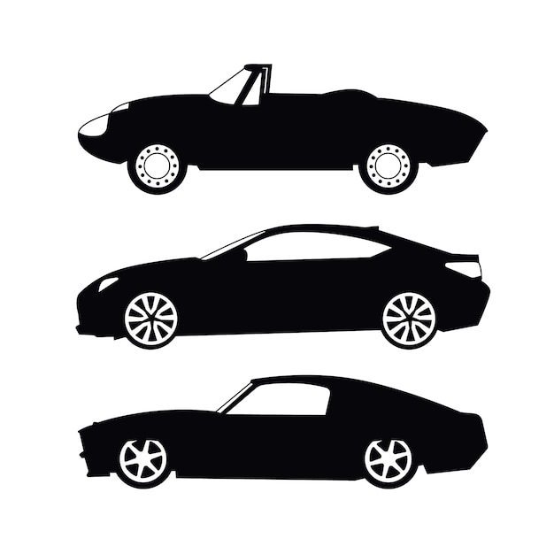 Vector hand drawn car silhouette set