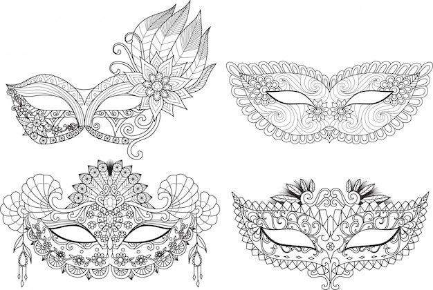 Hand drawn carnival mask collection