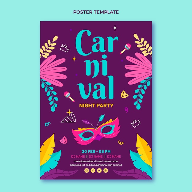 Modello di poster verticale di carnevale disegnato a mano