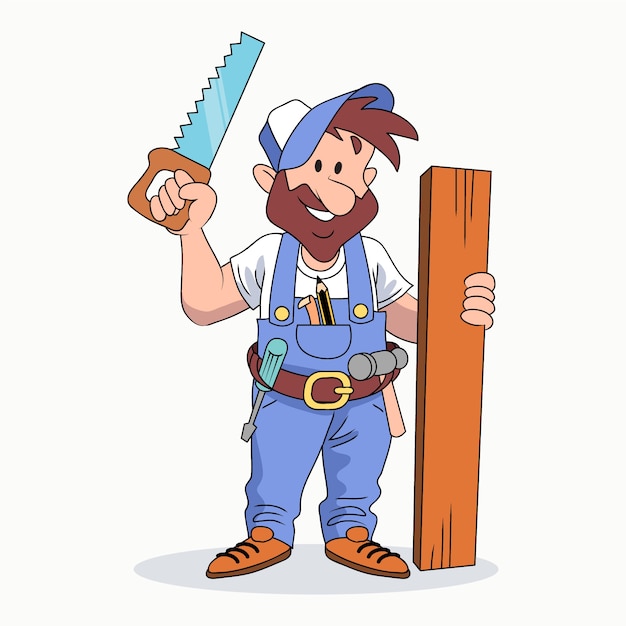 Vector hand drawn carpenter  cartoon illustration