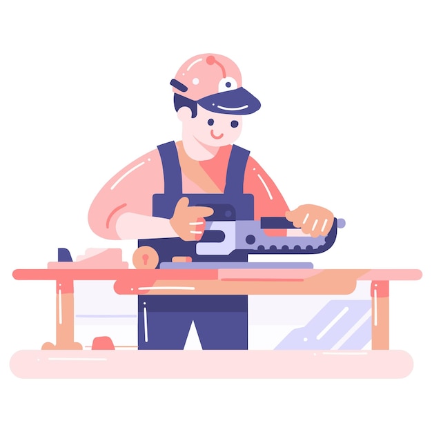 Hand Drawn carpenter character in flat style