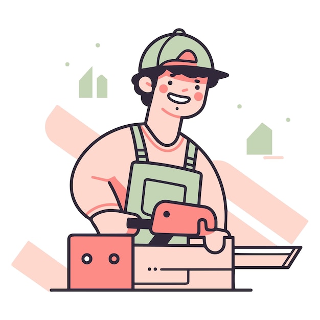 Hand Drawn carpenter character in flat style