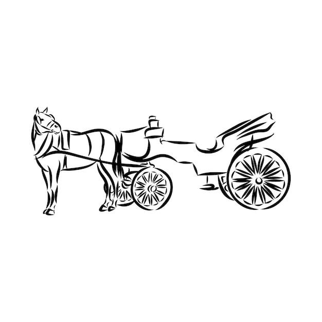 手描きの馬車スケッチシンボル結婚式の馬車をスケッチスタイルで