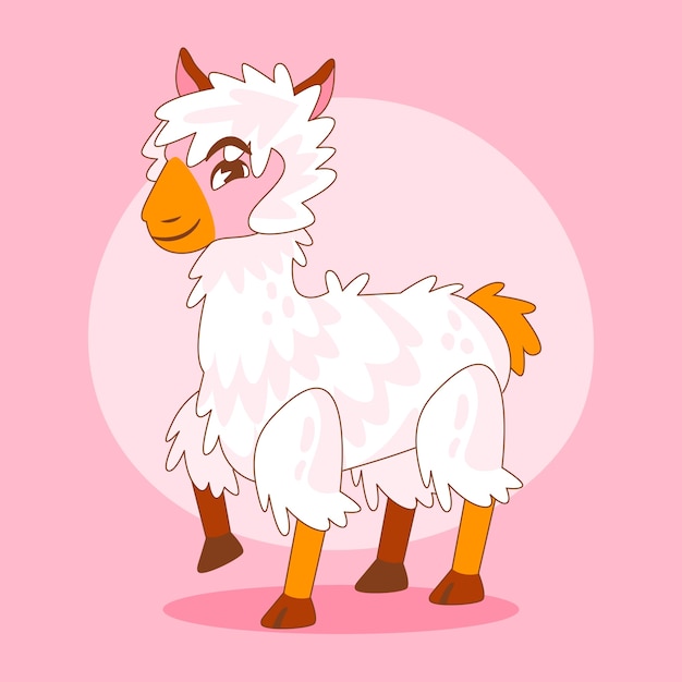 Vector hand drawn cartoon alpaca illustration