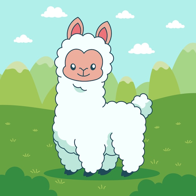 Vector hand drawn cartoon alpaca illustration