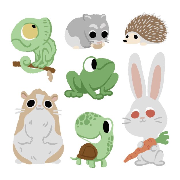 Vector hand drawn cartoon animal cute pets