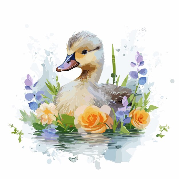 Vector hand drawn cartoon baby duck illustration