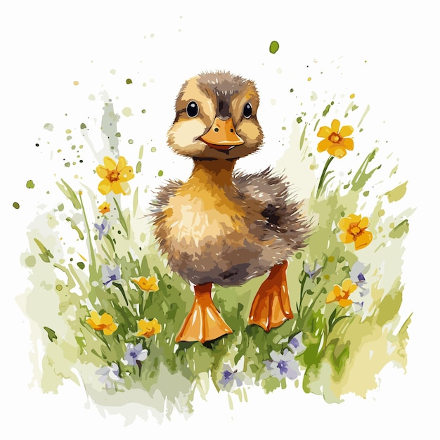 Vector hand drawn cartoon baby duck illustration