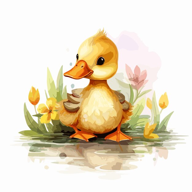 Vector hand drawn cartoon baby duck illustration