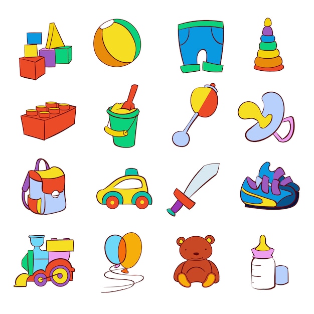 Hand drawn cartoon baby toys vector set