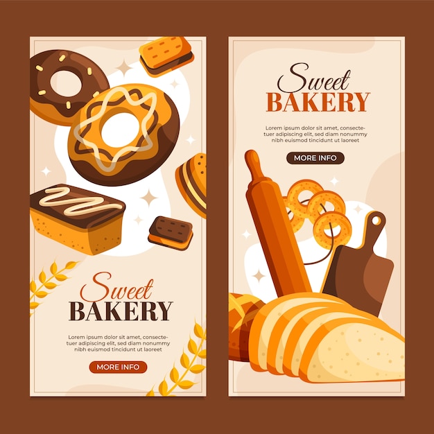 Hand drawn cartoon bakery banner set
