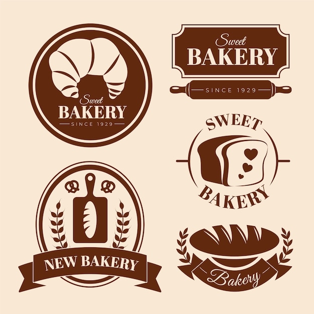 Hand drawn cartoon bakery emblems set