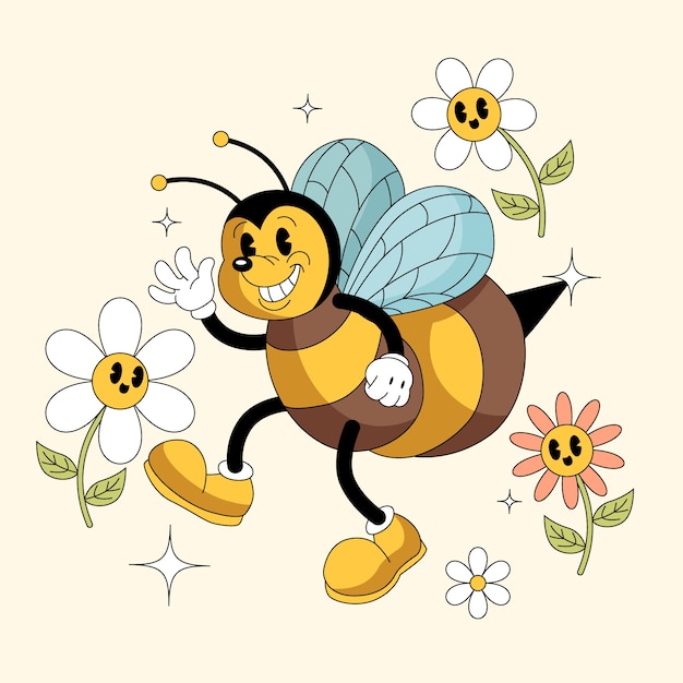 Vector hand drawn cartoon bee illustration