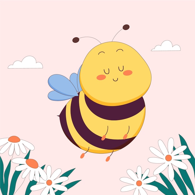 Vector hand drawn cartoon bee illustration