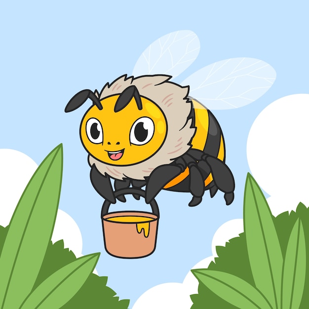 Vector hand drawn cartoon bee illustration